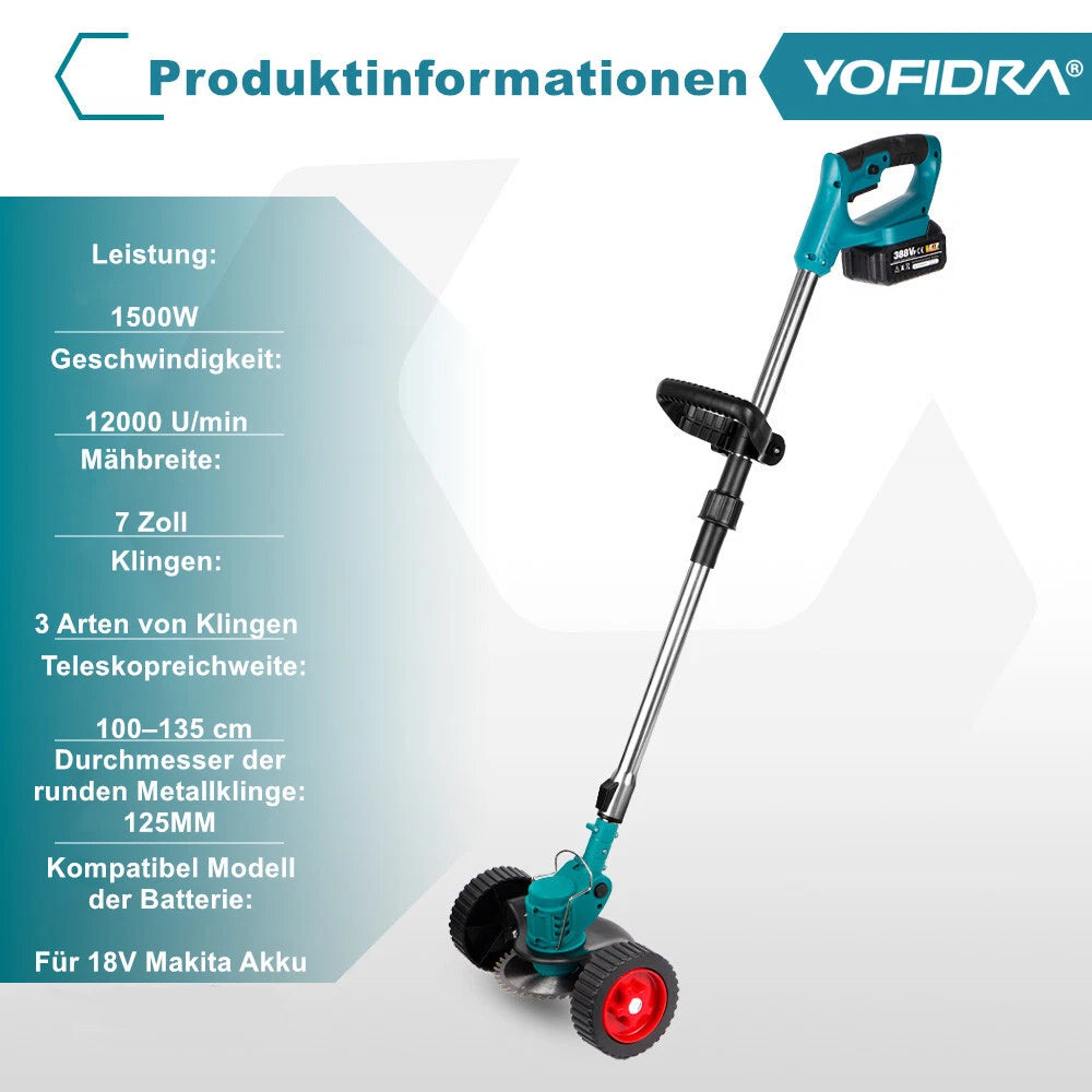 Akku Rasentrimmer 1500W – Kompatibel mit Makita 18V (Nicht Original)