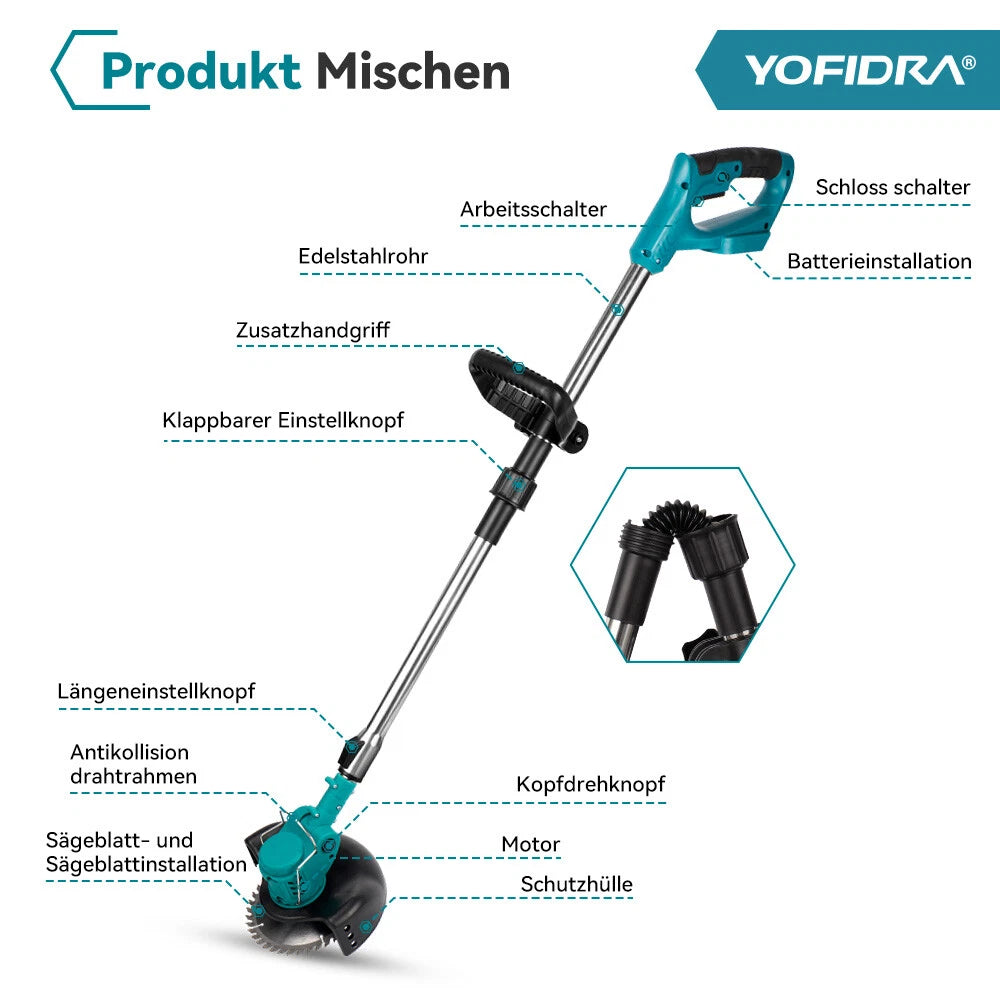 Akku Rasentrimmer 1500W – Kompatibel mit Makita 18V (Nicht Original)